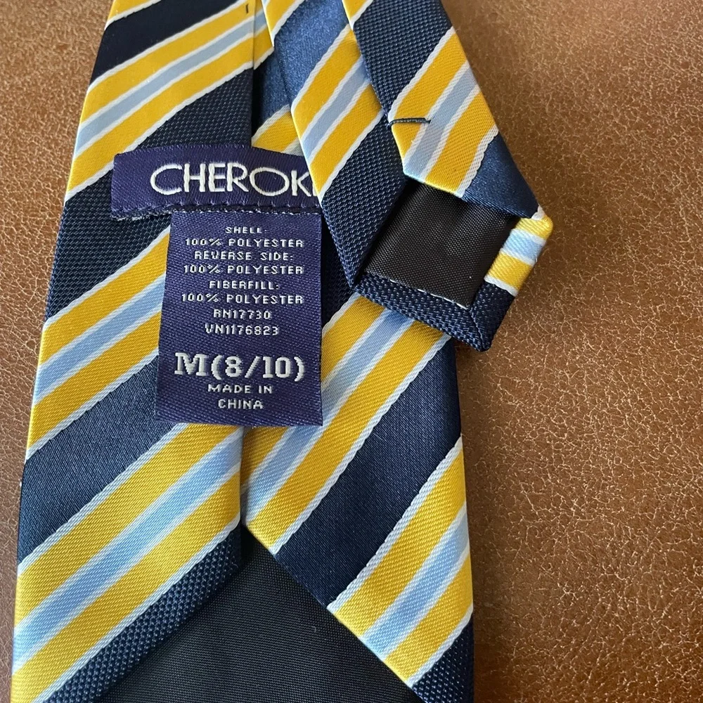 Boys clip on neck tie Striped Yellow and Blue size 8-10 dressy formal church